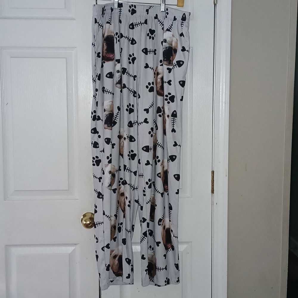 Dog face print gray black lounge pants pajama bottoms Sz XL NWOT - Picture 1 of 8